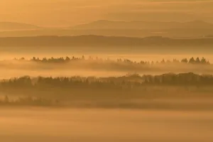 Autumn Prints: Morning mist over Vosges mountain, France, October