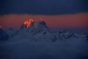 Mount Ushba (4, 710m) at sunset, just on the Georgian side of the border, seen from Elbrus