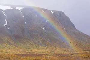 Mountain landscape and rainbow, Stora Sjoefallet National Park