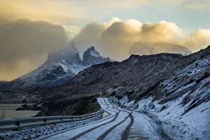 Andes Gallery: Mountainous landscape in Torres del Paine National Park, with mountains behind, Chile, June 2015