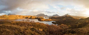 2019 June Highlights Gallery: Mountains of Assynt and Loch Sionasgaig in the rain, Sutherland, Scotland, UK. November