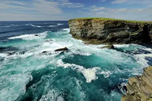 Wave Prints: Old red sandstone sea cliffs at Yesnaby, Orkney, Scotland, UK. July, 2008