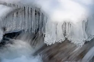 Sichuan Prints: Partly frozen waterfall, Jiajinshan National Forest Park, Sichuan, China. February, 2024