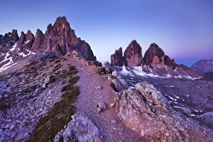 Images Dated 3rd July 2009: Paternkofel (left) and Tre Cime di Lavaredo mountains at dawn, Sexten Dolomites, South Tyrol