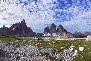 Paternkofel (left) and Tre Cime di Lavaredo mountains, Tre Cime di Lavaredo, Sexten Dolomites