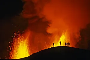 Isabela Island Prints: People watching the Fissure eruption of Chico volcano into 9km diameter caldera