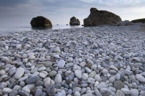 Images Dated 31st March 2009: Petra tou Romiou (Aphrodites Rock) Pissouri Bay pebble beach, near Paphos, Cyprus