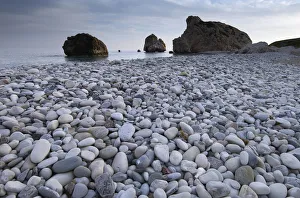 Peter Lilja Prints: Petra tou Romiou (Aphrodites Rock) Pissouri Bay pebble beach, near Paphos, Cyprus