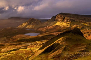 Images Dated 9th July 2020: The Quiraing in golden morning light, eastern face of Meall na Suiramach