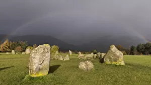 2020 September Highlights Gallery: Rainbow and dark skies above Castlerigg Stone Circle, Lake District National Park