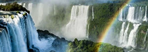 Waterfalls Gallery: Rainbow over Iguasu Falls, on the Iguasu River, Brazil / Argentina border. Photographed