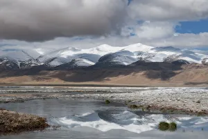 Tranquil Scene Prints: Reflection of mountain range, in Tso Kar lake, Ladakh, India, June 2010