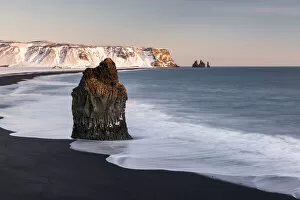 Reynisdrangar basalt sea stack, Vik, Iceland. December 2017