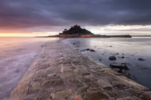Path Gallery: RF - Causeway leading to St Michaels Mount, at sunrise