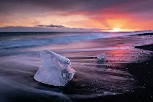 Iceland Prints: RF - Diamond Beach at sunset