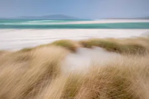 RF - Sand dunes with Marram grass (Ammophila arenaria) and beach at Seilebost beach, Isle of Harris, Scotland, UK. October