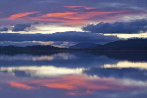 RF- Sunset over Loch Insh, Cairngorms National Park, Highlands, Scotland, UK, November