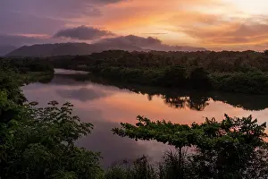 River basin at sunset, El Valle, Utria National Park, Colombia. July, 2022