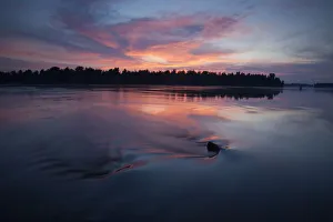 River Danube after sunset, Gornje Podunavlje Special Nature Reserve, Serbia, June 2009