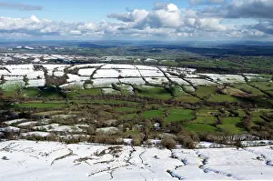 Herefordshire Prints: River Monnow Valley with small fields and hedges with rows of trees