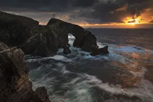 Blurred Movement Prints: Rock archway at sunset, Isle of Lewis, Outer Hebrides, Scotland, UK, September 2014