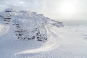 Rock formations on Cul Mor coated in ice. Assynt, Highlands of Scotland, UK, January 2016