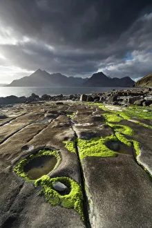 Inner Hebrides Prints: Rocky shoreline, Loch Scavaig and view to Cuillin mountians