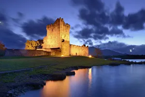 Ross Castle lit up at twilight, Killarney National Park, County Kerry, Republic of Ireland Ross Castle lit up at twilight, Killarney National Park, County Kerry, Republic of Ireland