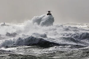 Rough seas at Nividic lighthouse during Storm Ruth, Ile d Ouessant
