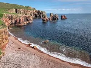Landform Prints: The Runk seastacks from the beach of Braewick