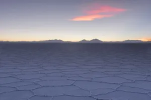 Salar de Uyuni salt flat just after sunset, Altiplano, Bolivia