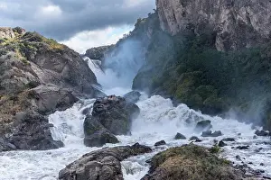 Chile Prints: Salto Rio Ibanez waterfall, with brown water from volcanic ash