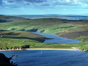 The sandy coast at Burra Firth, Hermaness National Nature Reserve, Unst, Shetland islands, Scotland, UK. July, 2017