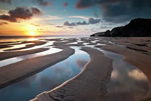 Skies Prints: Sandymouth Bay in evening light. North Cornwall, UK, June 2011