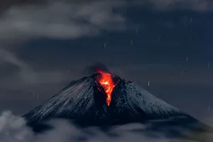 Dramatic Prints: Sangay volcano erupting at night