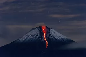 Sangay volcano erupting at night. Sangay National Park, Morona Santiago, Ecuador