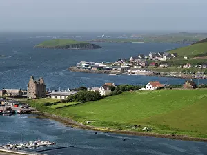 Scalloway village along the coast of central Mainland, Shetland Islands, Scotland, UK. June, 2017