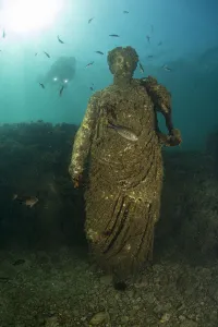 Culture Prints: Scuba diver near ancient Roman Statue of Antonia minor
