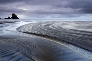 Sea stack and Talisker Beach, Isle of Skye, Inner Hebrides, Scotland, UK, September 2013