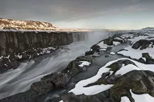 Selfoss waterfall in autumn with snow, north Iceland, September 2013