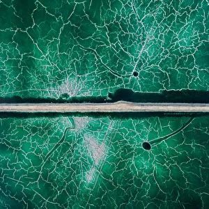 Unusual Angle Prints: Service road crossing an abandoned pond used for the disposal