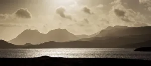 Sutherland Prints: Silhouettes of hills over Loch Lurgainn, looking towards Ben Mor Coigach, Assynt