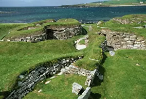Ancient Prints: Skara Brae neolithic village remains on the coast, Sandwick, Orkney, Scotland, UK
