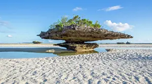 Rock Prints: Small island of limestone on beach - the result of tidal erosion