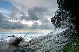 Waterfall Prints: A small waterfall on coastal cliffs at Porth Ceiriad