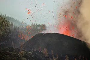 Volcano Prints: Smoke, ash and lava filling the sky from eruption of Cumbre Vieja volcano