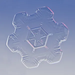 Snowflake magnified under microscope, Lilehammer, Norway