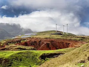 Equipment Prints: Solar panels and wind turbines on hillside