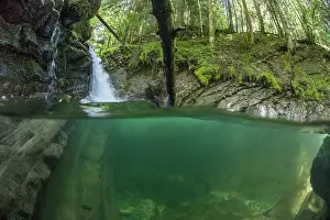 Split Level Prints: Split level view of the Guiers vif river and waterfall