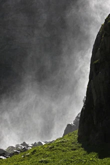 Spray from a waterfall in Amanauz Valley near Dombay, Teberdinsky biosphere reserve